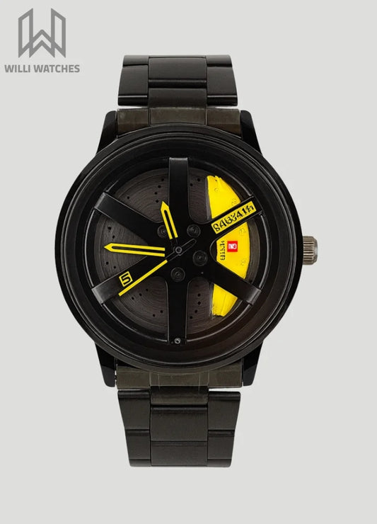 Baisheng Sports Watch – Yellow Rotating Wheel Rim Dial B-003