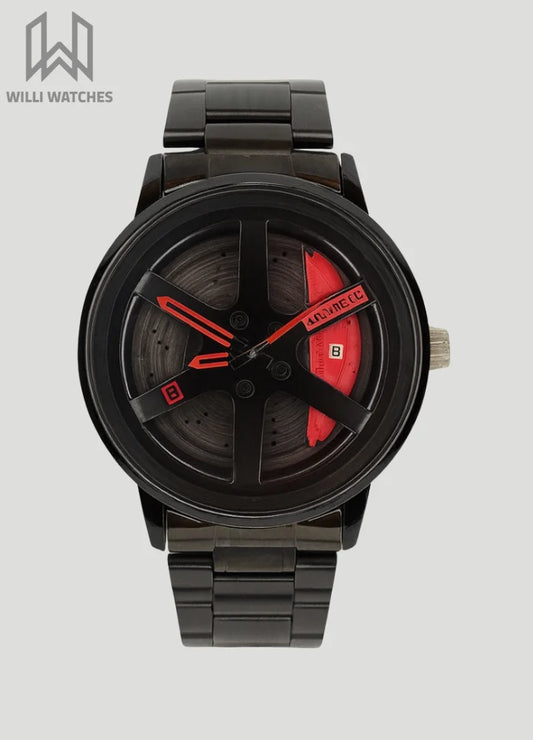 Baisheng Red Sports Watch – Rotating Wheel Rim Dial B-001