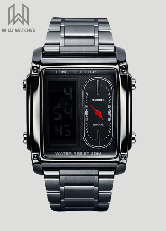 Skmei Original Black Watch with 3 Time Zones & Sapphire Glass S-008