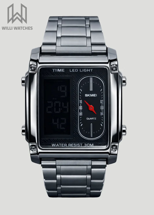 Original SKMEI Triple Time Silver Watch – Bold Style, Triple Function S-007