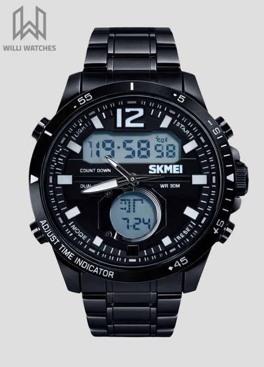 SKMEI Black Dual Display Sports Watch with Countdown and Dual Time S-012