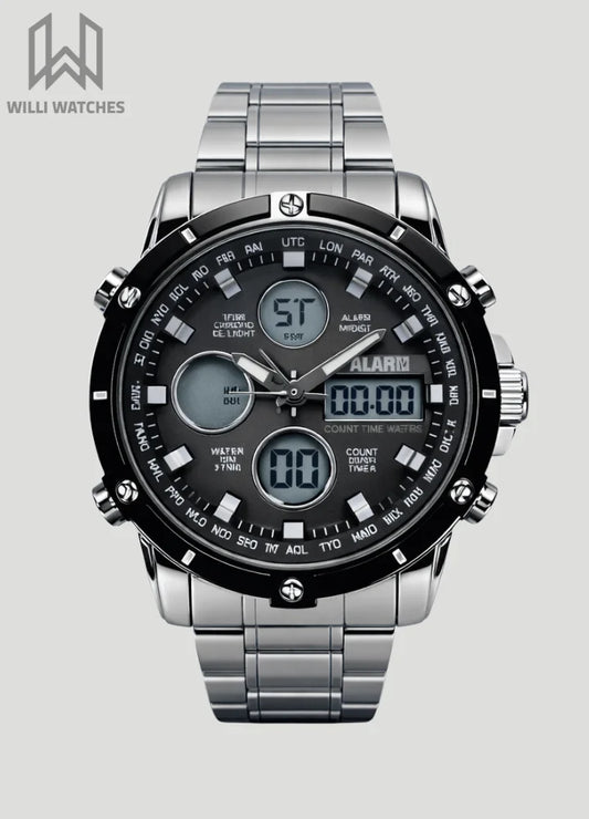 Skmei Silver With Black Dial Dual Display Watch S-011