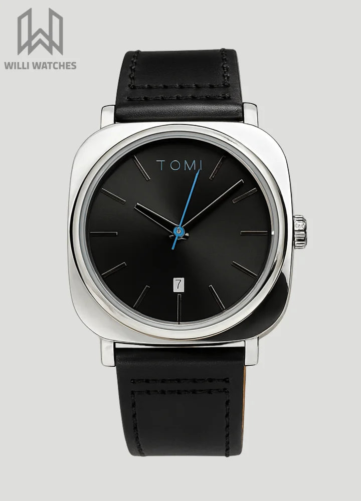 TOMI Classic Leather Watch – Silver or Black Dial TM-003