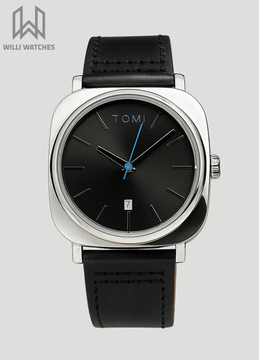 TOMI Classic Leather Watch – Silver or Black Dial TM-003