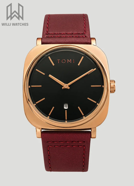 TOMI Dual-Tone Leather Watch – Gold or Black Dial TM-004