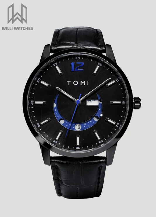 Tomi Premium Black Edition Day-Date Leather Watch TM-034