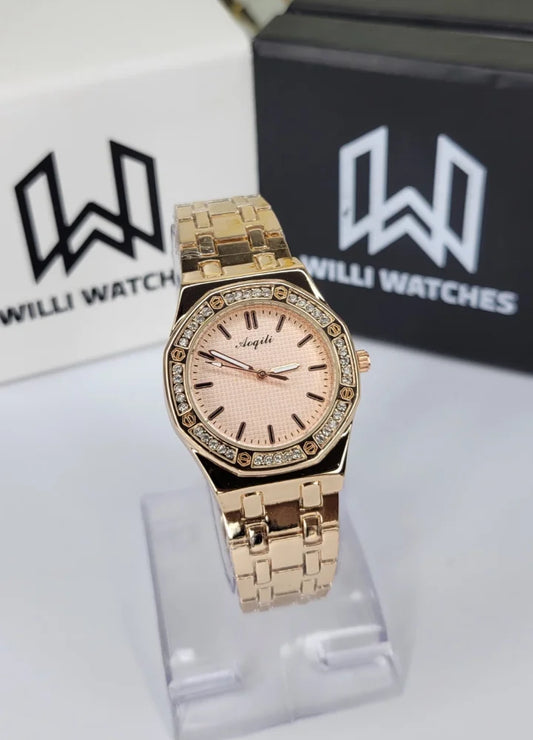 Aogili Rose Gold Diamond Bezel Luxury Ladies Watch FM-015