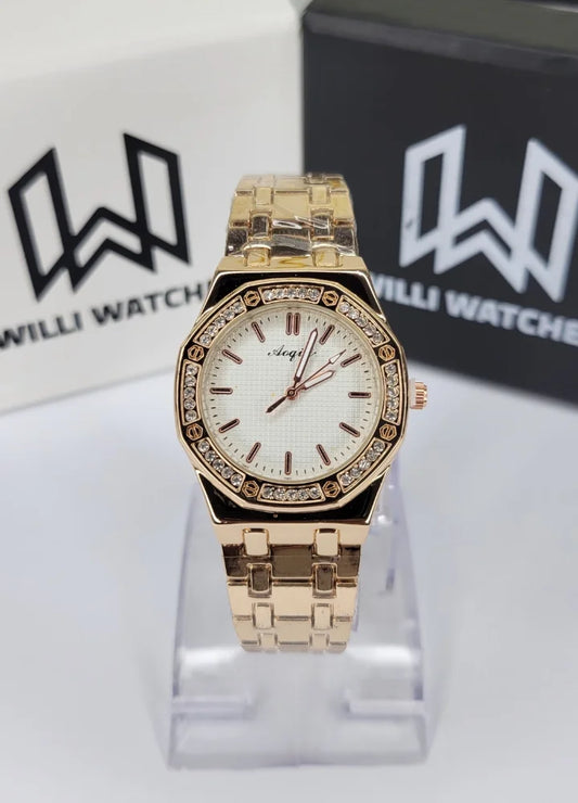 Aogili Rose Gold Luxury Ladies Watch – White Dial Edition FM-016