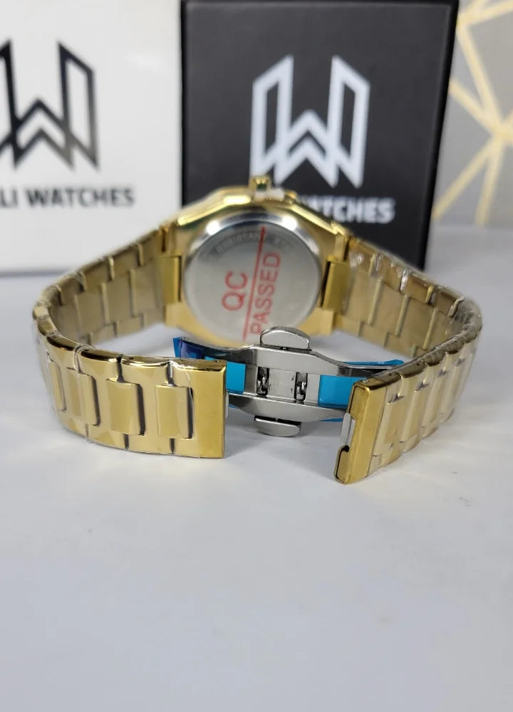 Diamond Blue Arabic Calligraphy Gold Dial Luxury Watch DI-001