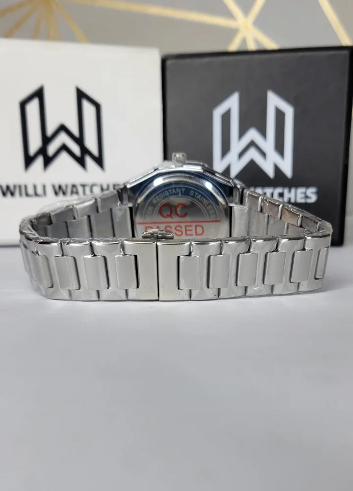 Elegant Silver With Blue Dial Arabic Calligraphy Luxury Wristwatch D-005