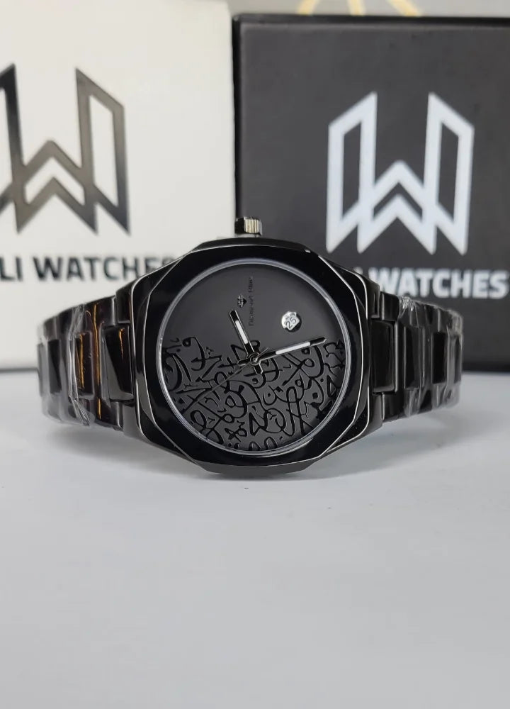 Premium Black Edition Arabic Calligraphy Dial Watch D-003