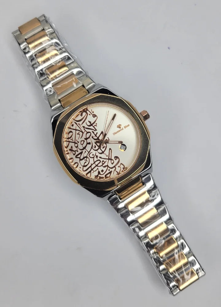Diamond Blue Elegant Arabic Art Two-Tone Rose Gold Watch DI-012