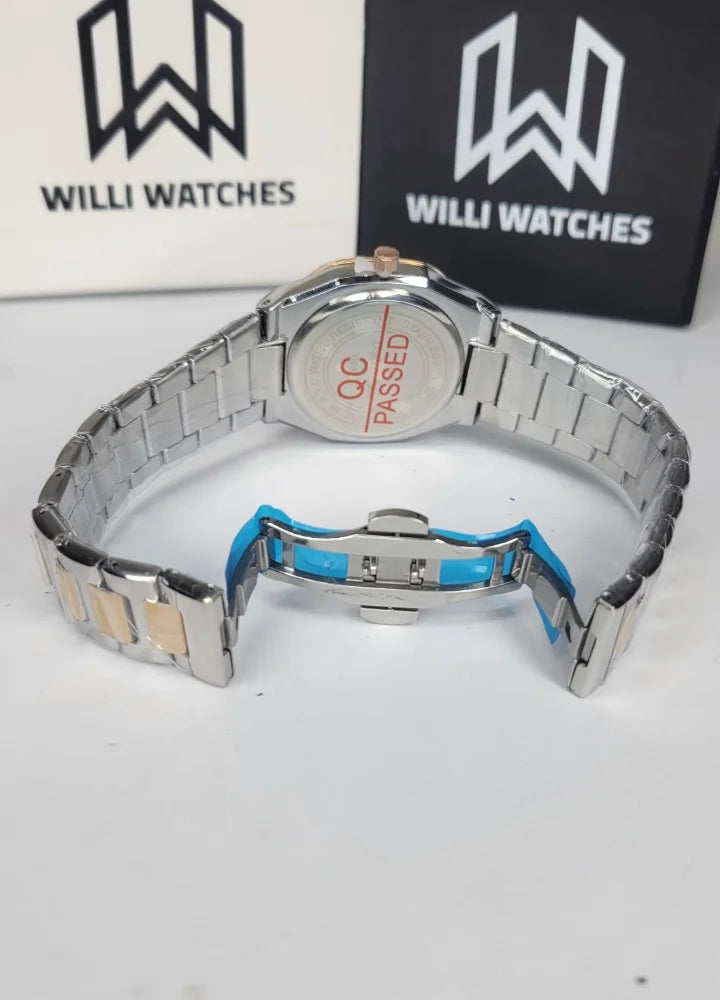 Diamond Blue Elegant Arabic Art Two-Tone Rose Gold Watch DI-012