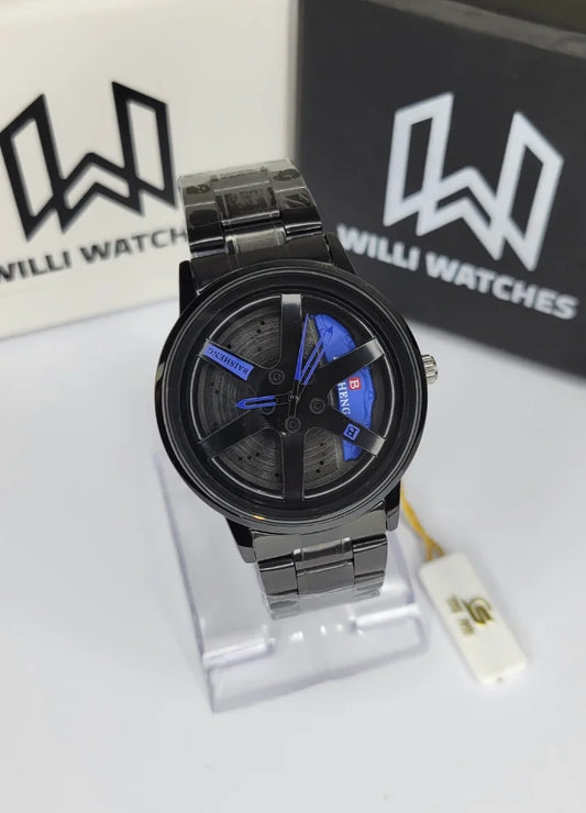 Baisheng Sports Watch – Black &amp; Blue Rotating Wheel Rim Dial B-004