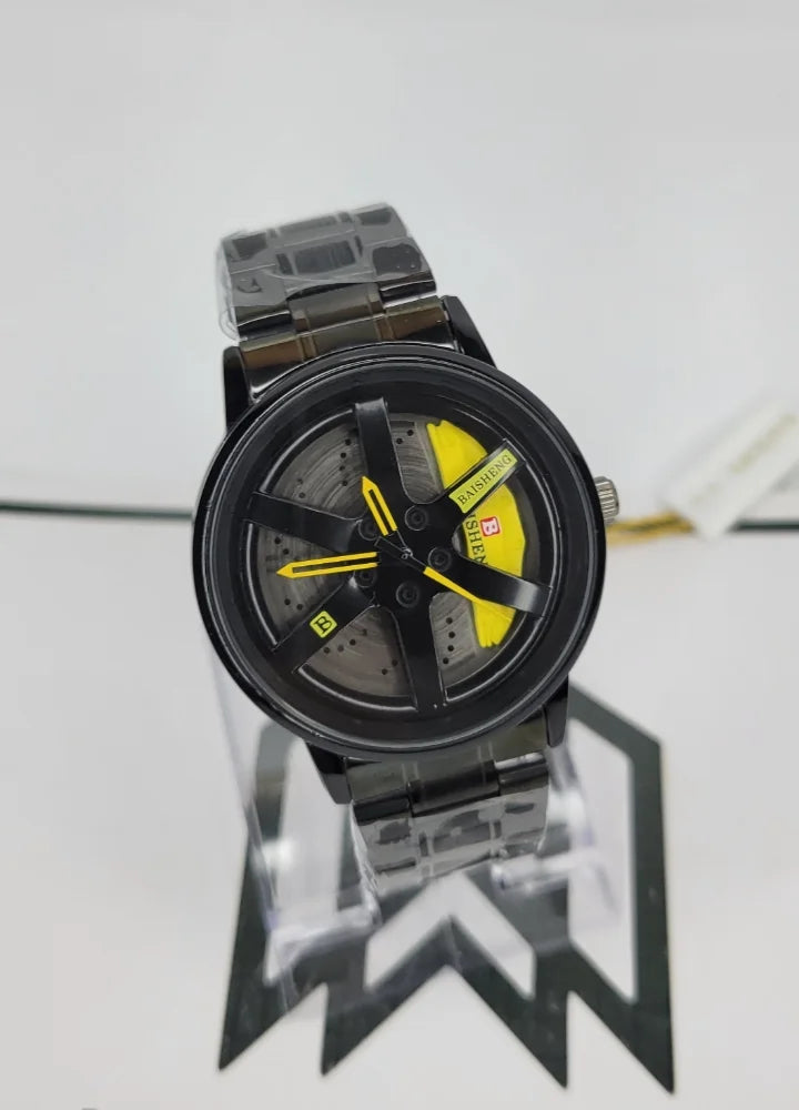 Baisheng Sports Watch – Yellow Rotating Wheel Rim Dial B-003