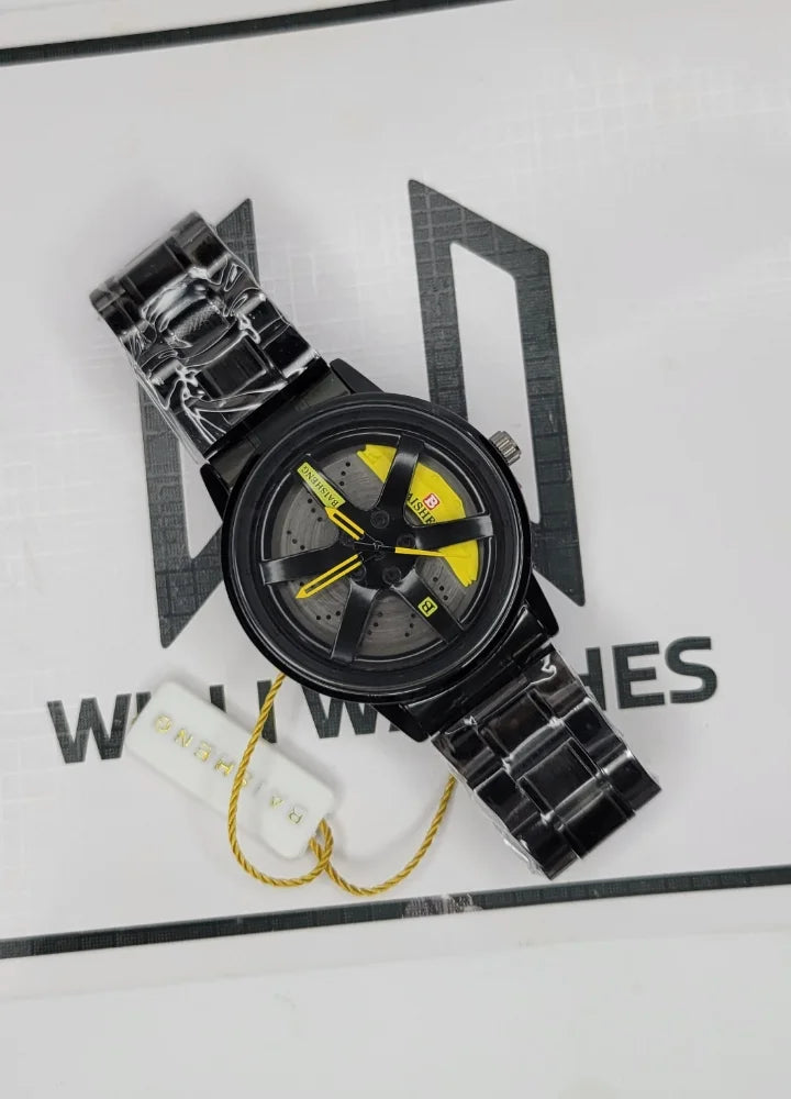 Baisheng Sports Watch – Yellow Rotating Wheel Rim Dial B-003