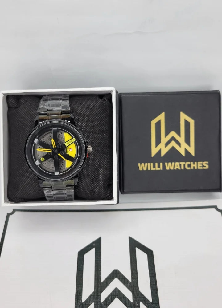 Baisheng Sports Watch – Yellow Rotating Wheel Rim Dial B-003