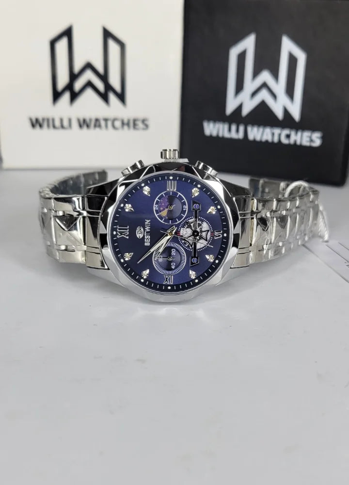 Bestwin Luxury Blue Dial Stainless Steel Chronograph Watch BS-007