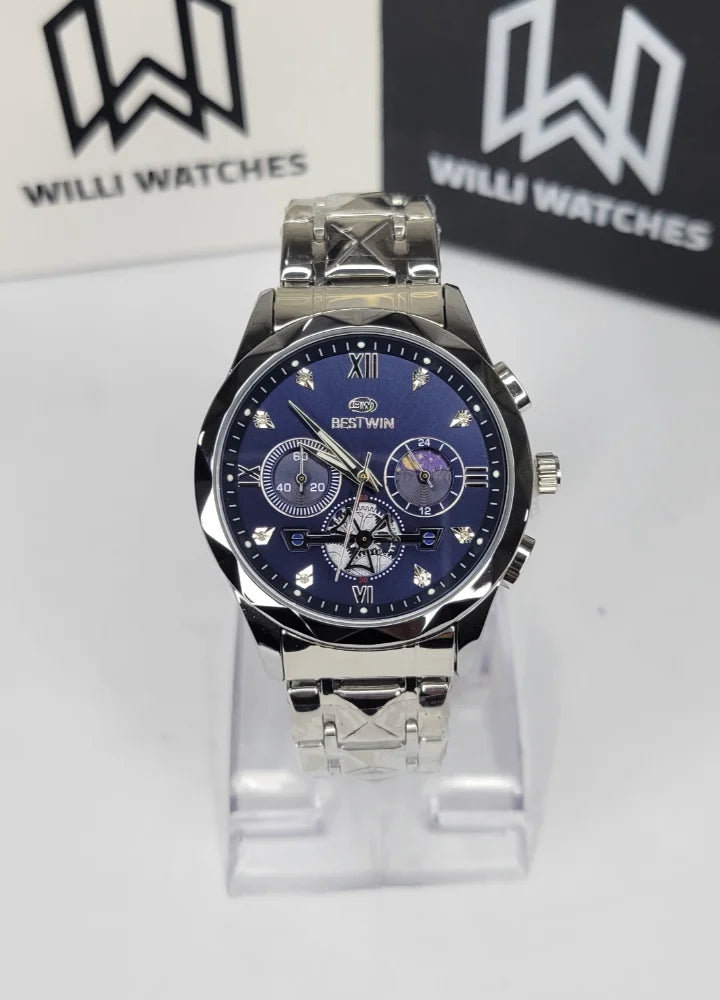 Bestwin Luxury Blue Dial Stainless Steel Chronograph Watch BS-007