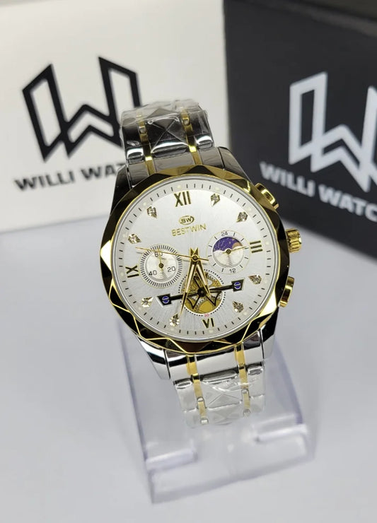 Bestwin Two-Tone White Working Chronograph Watch BS-005