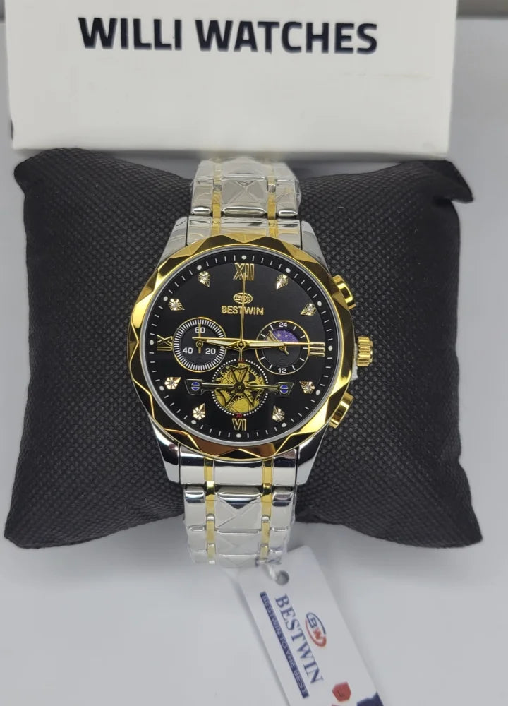 Bestwin Luxury Black Dial Two-Tone Chronograph Watch BS-006