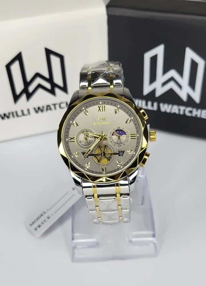 Bestwin Two-Tone Gray Dial Working Chronograph Watch BS-002