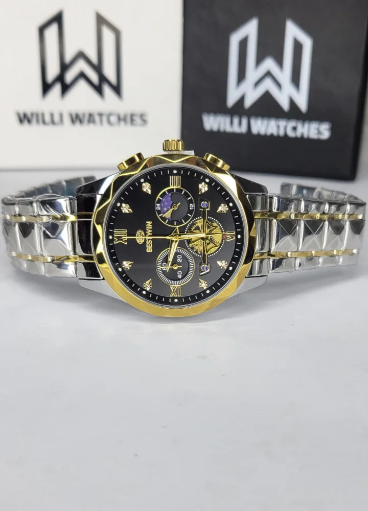Bestwin Luxury Black Dial Two-Tone Chronograph Watch BS-006