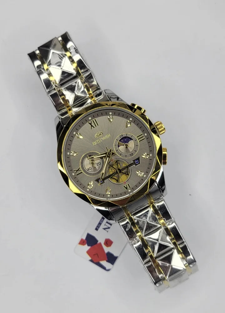 Bestwin Two-Tone Gray Dial Working Chronograph Watch BS-002
