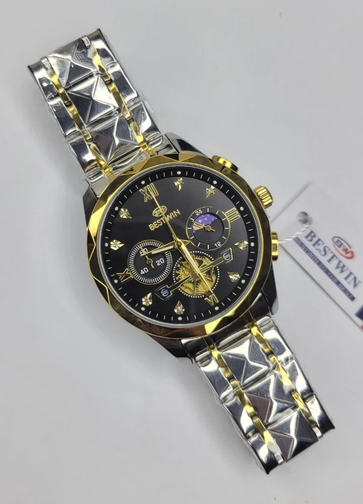 Bestwin Luxury Black Dial Two-Tone Chronograph Watch BS-006