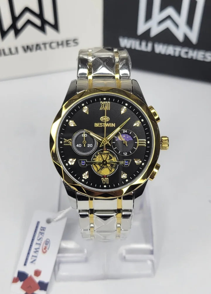 Bestwin Luxury Black Dial Two-Tone Chronograph Watch BS-006
