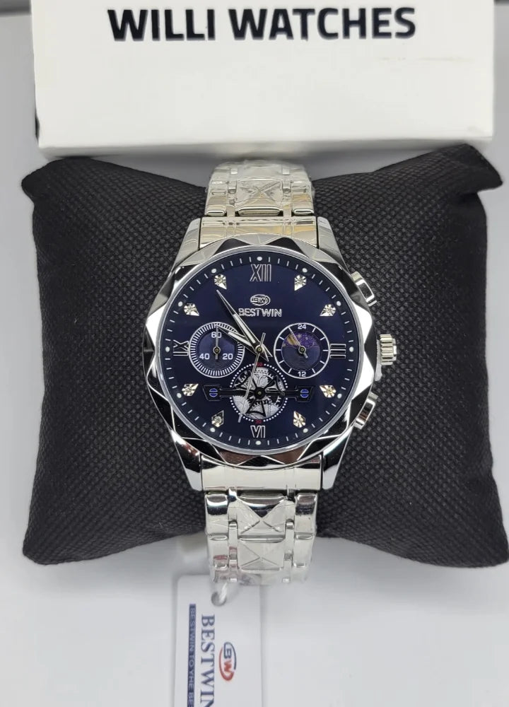 Bestwin Luxury Blue Dial Stainless Steel Chronograph Watch BS-007