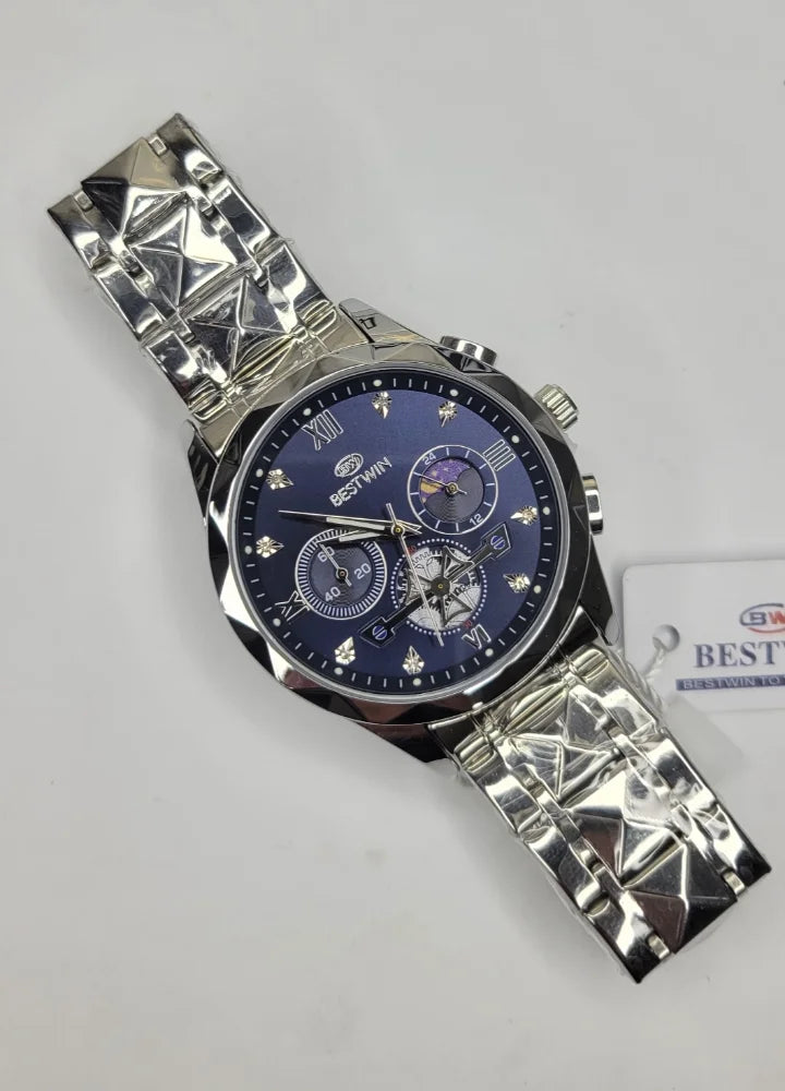 Bestwin Luxury Blue Dial Stainless Steel Chronograph Watch BS-007