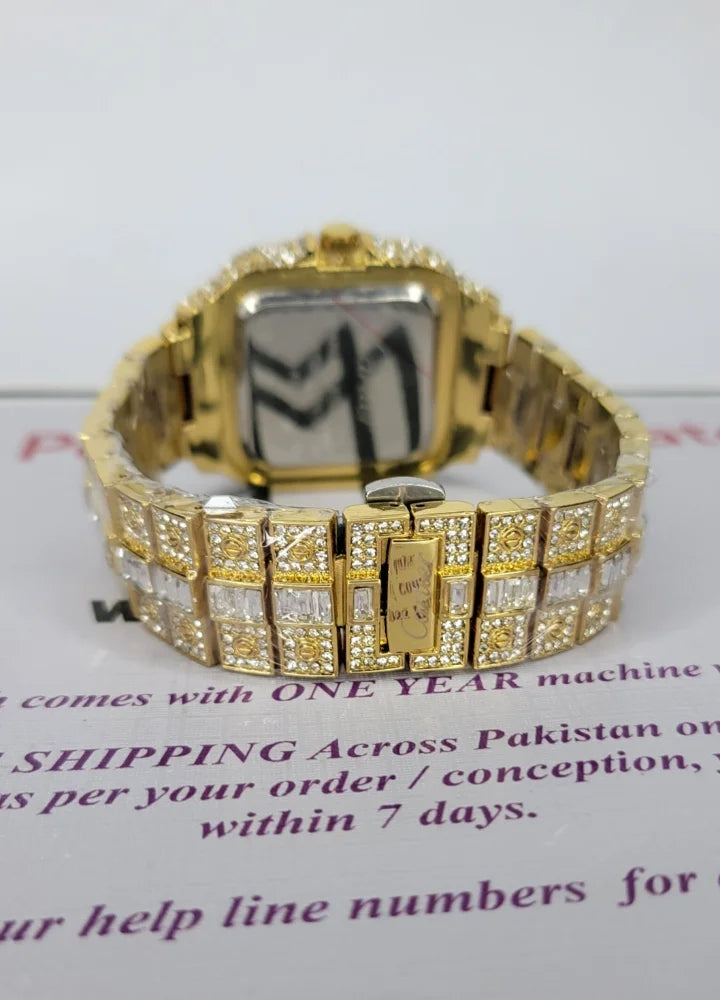 Men’s Gold Skeleton Watch – Diamond-Cut, Date Feature C-001