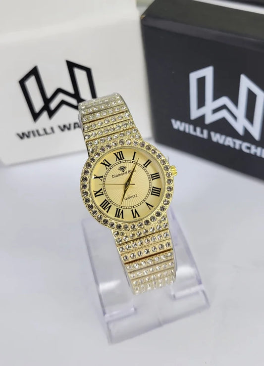 Diamond Blue Full Golden Luxury Ladies Watch – Iced Out Edition FM-021