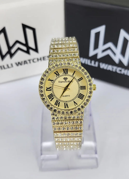 Diamond Blue Full Golden Luxury Ladies Watch – Iced Out Edition FM-021