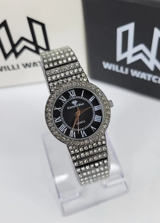 Diamond Blue Black Luxury Ladies Watch – Full Stone Edition FM-023