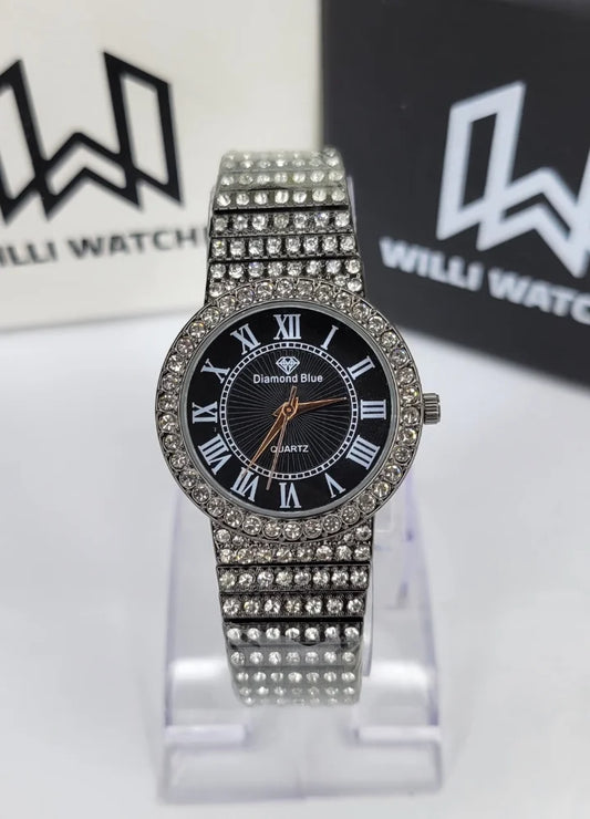 Diamond Blue Black Luxury Ladies Watch – Full Stone Edition FM-023