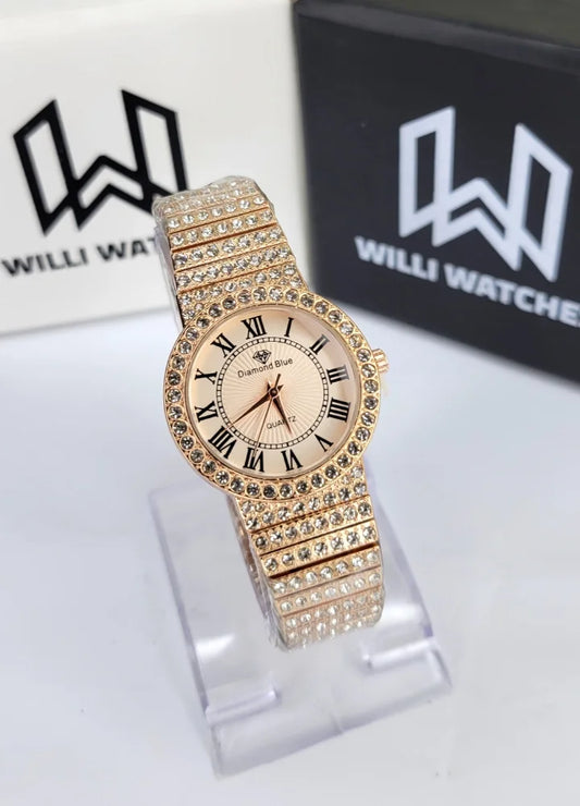Diamond Blue Rose Gold Luxury Ladies Watch – Full Stone Edition FM-019