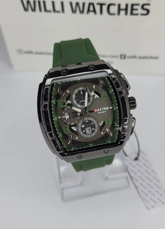 Executive Sports Chronograph Watch with Premium Green Silicone Strap SP-011
