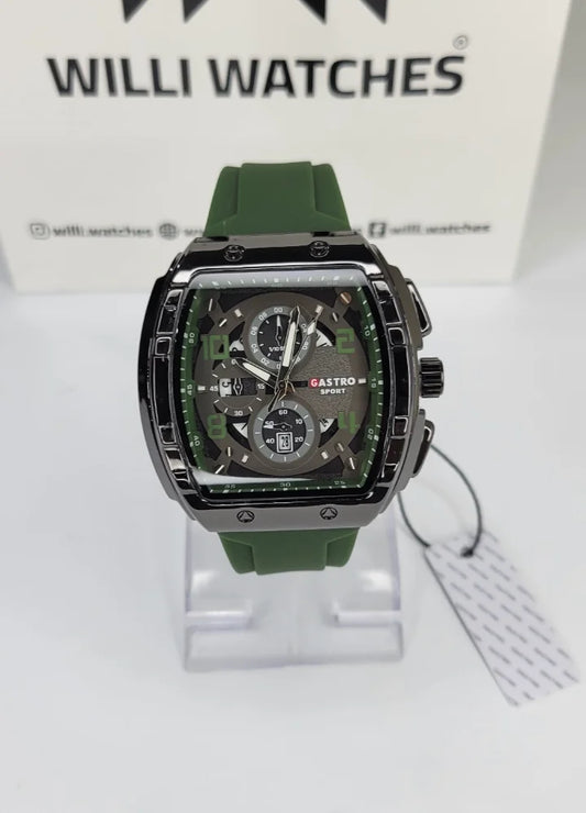 Executive Sports Chronograph Watch with Premium Green Silicone Strap SP-011