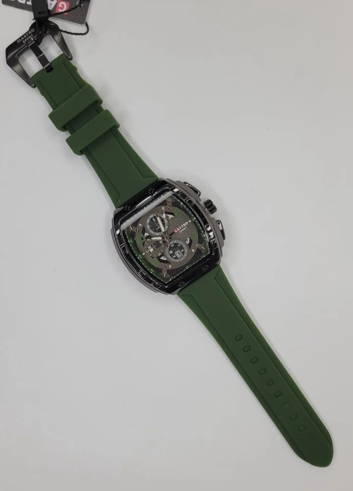 Executive Sports Chronograph Watch with Premium Green Silicone Strap SP-011
