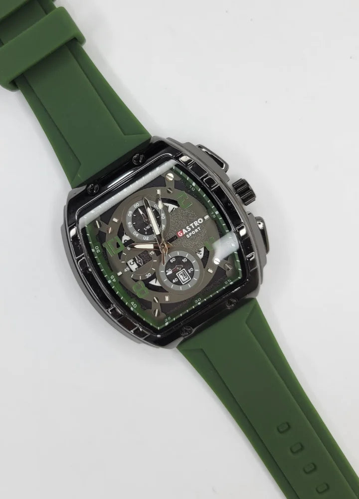 Executive Sports Chronograph Watch with Premium Green Silicone Strap SP-011