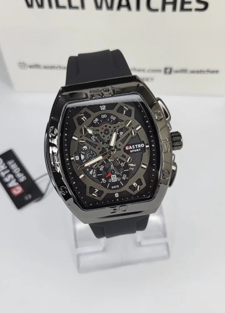 Executive Sports Chronograph Watch with Premium Black Silicone Strap SP-012