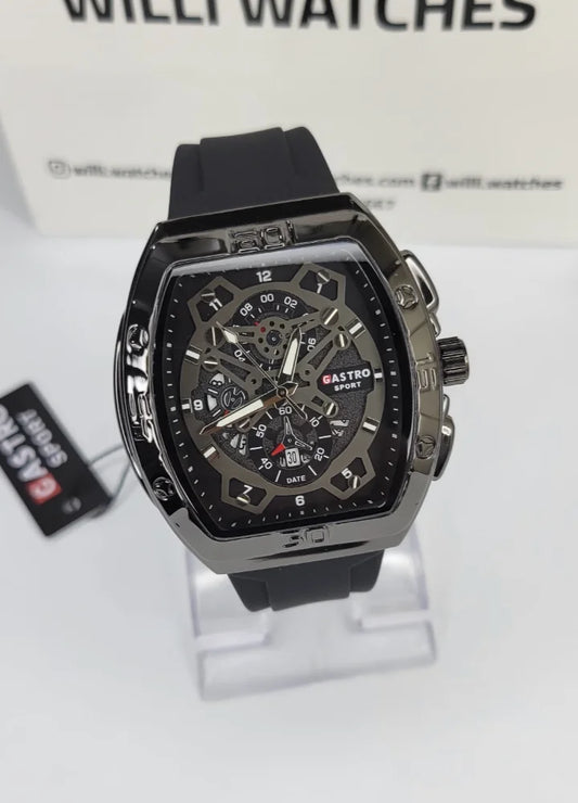 Executive Sports Chronograph Watch with Premium Black Silicone Strap SP-012
