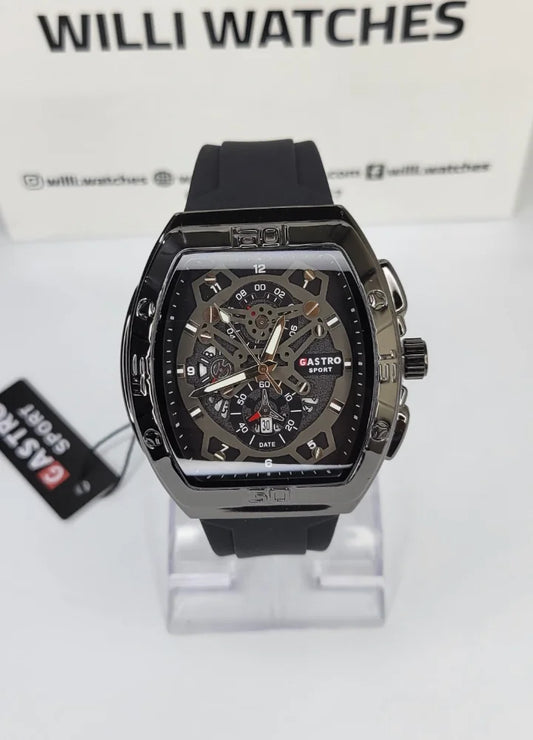 Executive Sports Chronograph Watch with Premium Black Silicone Strap SP-012
