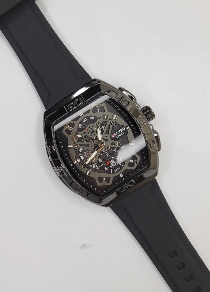 Executive Sports Chronograph Watch with Premium Black Silicone Strap SP-012