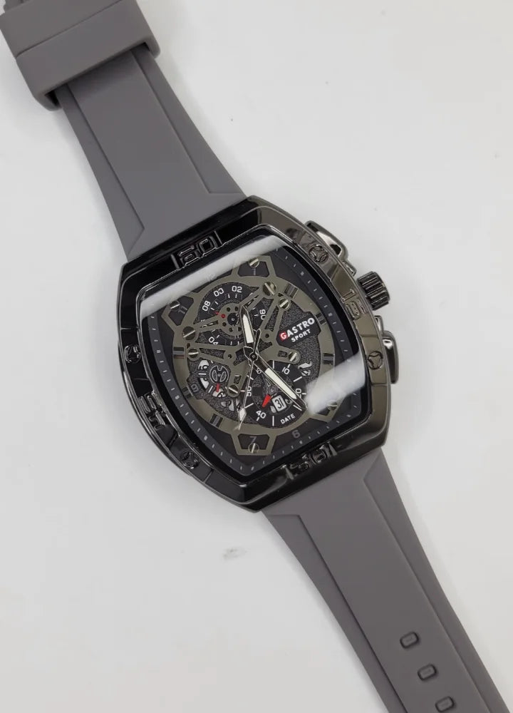 Executive Sports Chronograph Watch with Premium Grey Silicone Strap SP-014