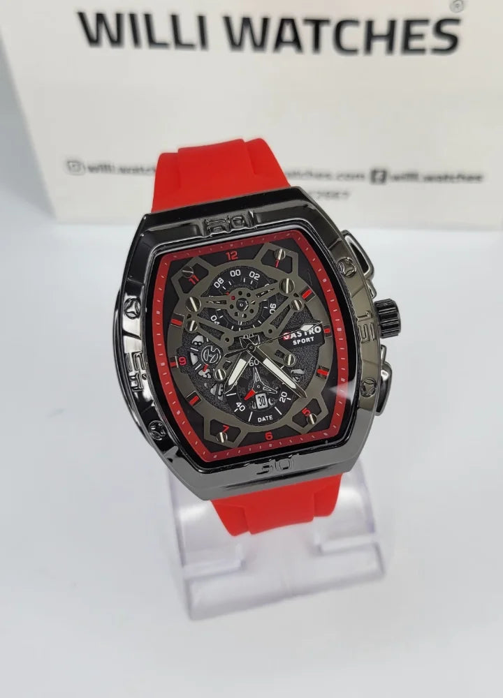 Executive Sports Chronograph Watch with Premium Red Silicone Strap SP-015