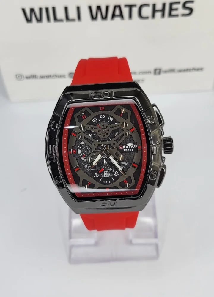 Executive Sports Chronograph Watch with Premium Red Silicone Strap SP-015