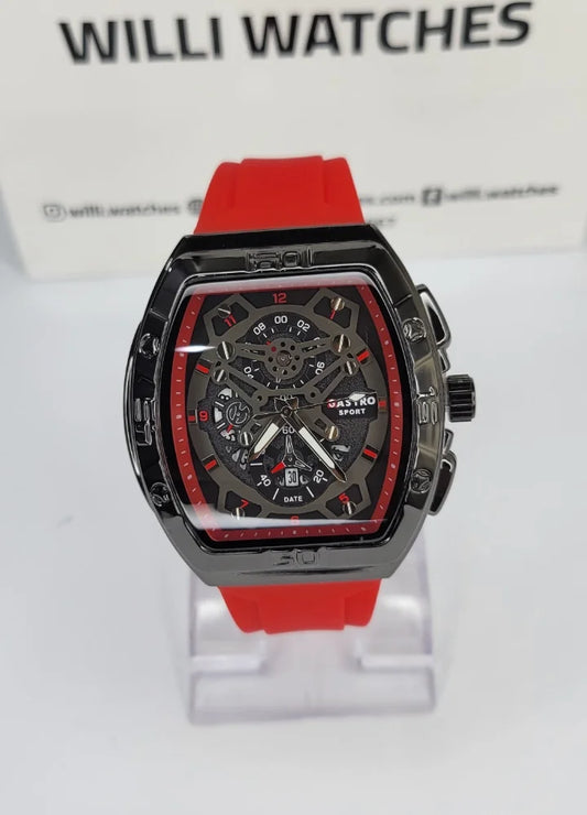 Executive Sports Chronograph Watch with Premium Red Silicone Strap SP-015